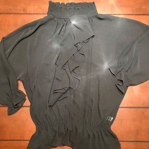 ✨High Neck 3/4 Dolman Sleeve Ruffled Sheer Top✨